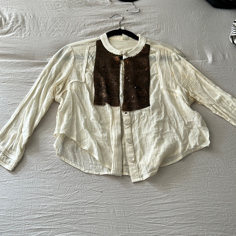 Free People Sequin Button Down